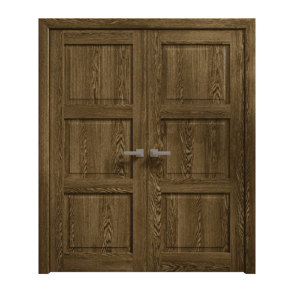 Interior Solid French Double Doors 36 x 96 inches | Ego 5010 Marble Oak | Wood Interior Solid Panel Frame | Closet Bedroom Modern Doors