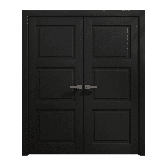 Interior Solid French Double Doors 48 x 80 inches | Ego 5010 Painted Black Oak | Wood Interior Solid Panel Frame | Closet Bedroom Modern Doors