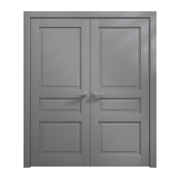 Interior Solid French Double Doors 48 x 80 inches | Ego 5012 Painted Grey Oak | Wood Interior Solid Panel Frame | Closet Bedroom Modern Doors