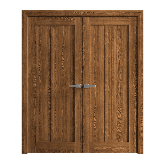 Interior Solid French Double Doors 48 x 84 inches | Ego 5006 Cognac Oak | Wood Interior Solid Panel Frame | Closet Bedroom Modern Doors