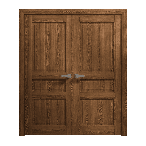 Interior Solid French Double Doors 48 x 96 inches | Ego 5012 Cognac Oak | Wood Interior Solid Panel Frame | Closet Bedroom Modern Doors