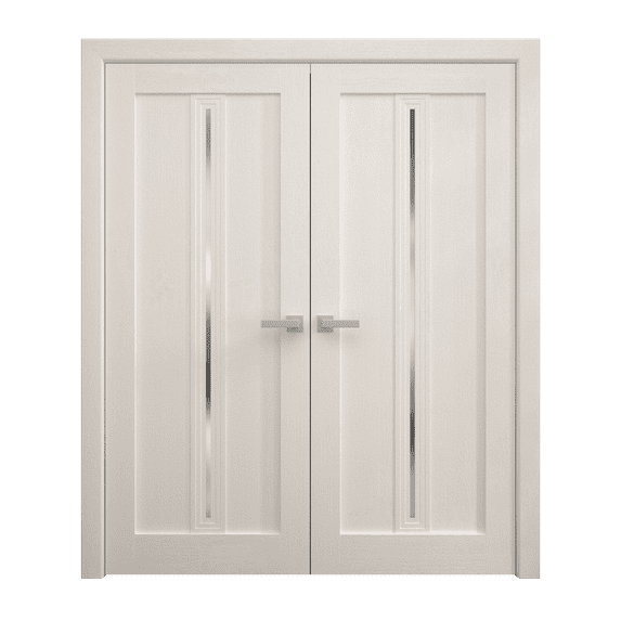 Interior Solid French Double Doors 48 x 96 inches | Ego 5014 Painted White Oak | Wood Interior Solid Panel Frame | Closet Bedroom Modern Doors