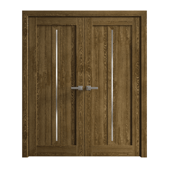 Interior Solid French Double Doors 56 x 96 inches | Ego 5014 Marble Oak | Wood Interior Solid Panel Frame | Closet Bedroom Modern Doors