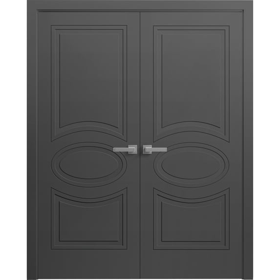 Interior Solid French Double Doors 56 x 96 inches / Mela 7001 Painted Black / Wood Interior Solid Panel Frame / Closet Bedroom Modern Doors