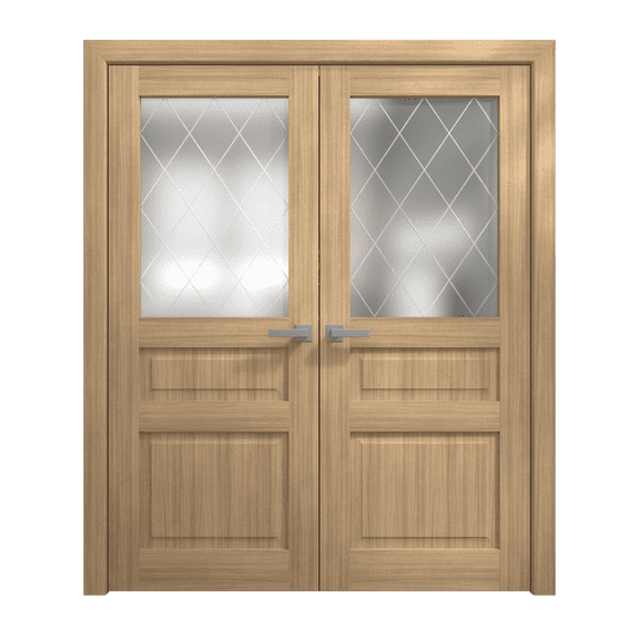 Interior Solid French Double Doors 60 x 80 inches | Ego 5011 Natural Oak | Wood Interior Solid Panel Frame | Closet Bedroom Modern Doors