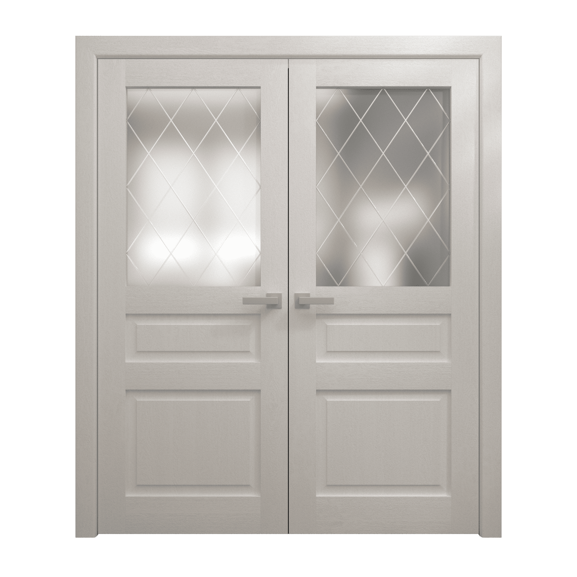 60 x 80 White Oak French Double Doors with Opaque Glass