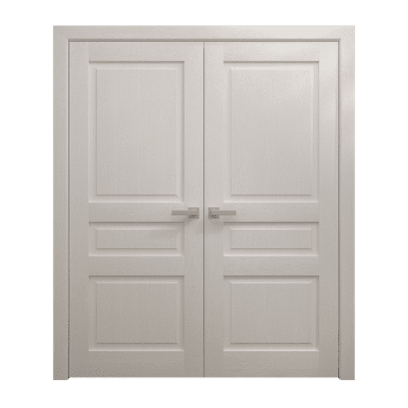 Interior Solid French Double Doors 60 x 80 inches | Ego 5012 Painted White Oak | Wood Interior Solid Panel Frame | Closet Bedroom Modern Doors