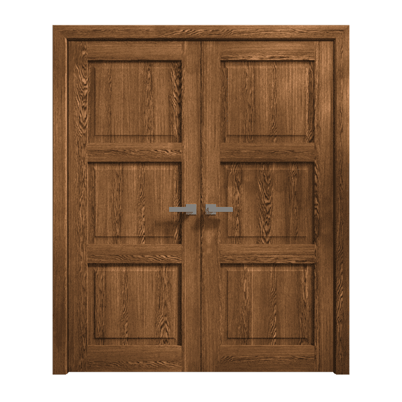 Interior Solid French Double Doors 60 x 84 inches | Ego 5010 Cognac Oak | Wood Interior Solid Panel Frame | Closet Bedroom Modern Doors