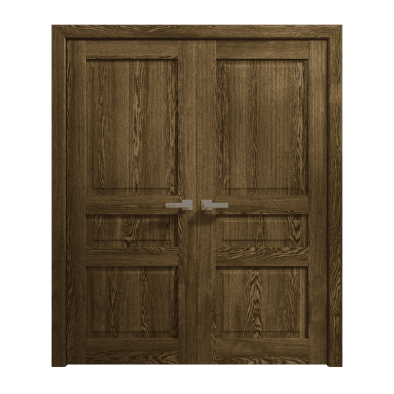 Interior Solid French Double Doors 60 x 84 inches | Ego 5012 Marble Oak | Wood Interior Solid Panel Frame | Closet Bedroom Modern Doors