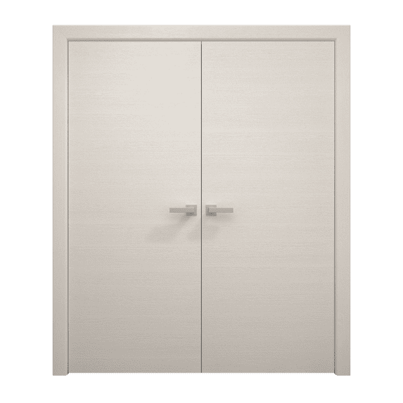 Interior Solid French Double Doors 60 x 96 inches | Ego 5000 Painted White Oak | Wood Interior Solid Panel Frame | Closet Bedroom Modern Doors