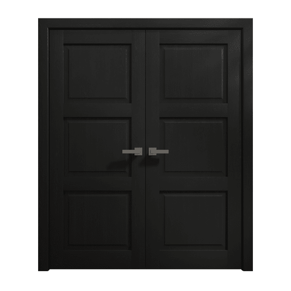 Interior Solid French Double Doors 60 x 96 inches | Ego 5010 Painted Black Oak | Wood Interior Solid Panel Frame | Closet Bedroom Modern Doors