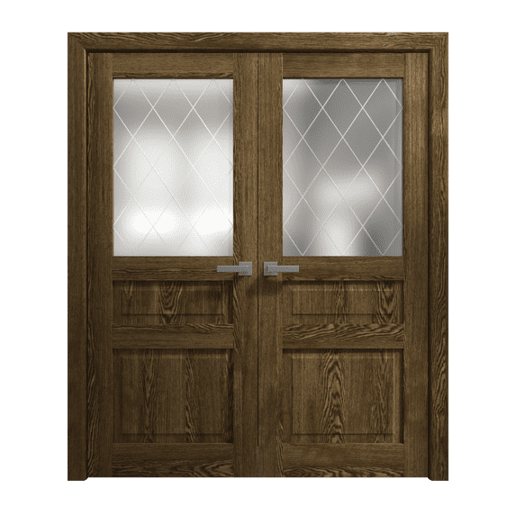 Interior Solid French Double Doors 60 x 96 inches | Ego 5011 Marble Oak | Wood Interior Solid Panel Frame | Closet Bedroom Modern Doors