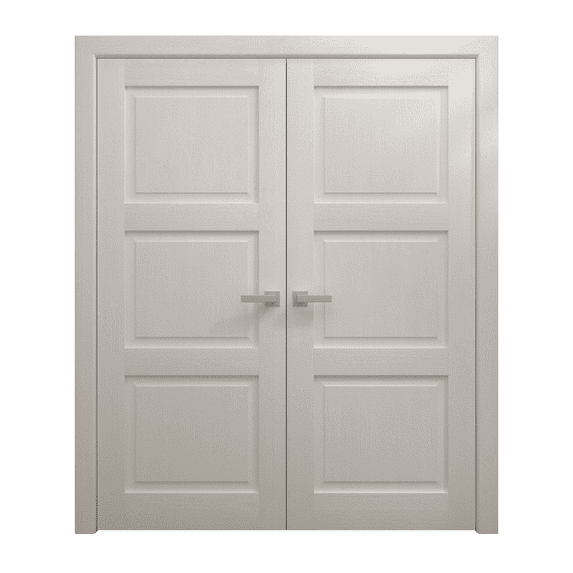Interior Solid French Double Doors 64 x 80 inches | Ego 5010 Painted White Oak | Wood Interior Solid Panel Frame | Closet Bedroom Modern Doors