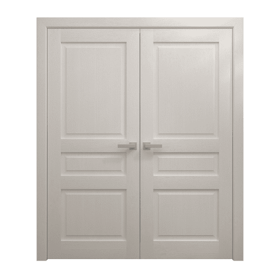 Interior Solid French Double Doors 64 x 80 inches | Ego 5012 Painted White Oak | Wood Interior Solid Panel Frame | Closet Bedroom Modern Doors