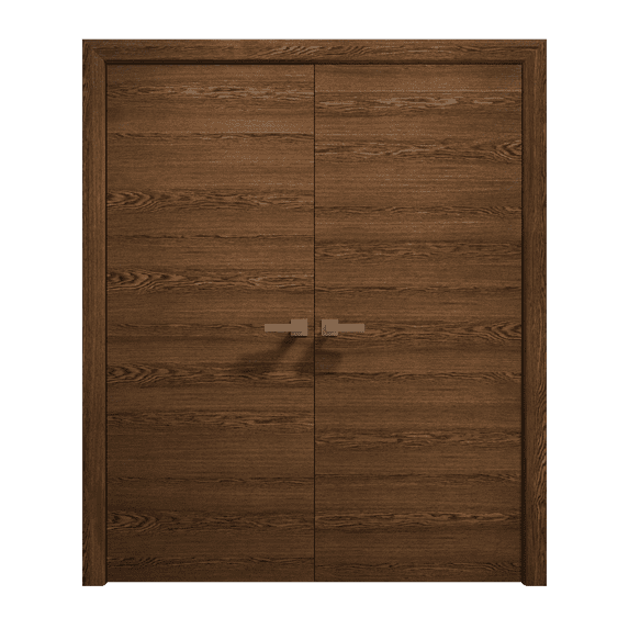 Interior Solid French Double Doors 64 x 84 inches | Ego 5000 Cognac Oak | Wood Interior Solid Panel Frame | Closet Bedroom Modern Doors