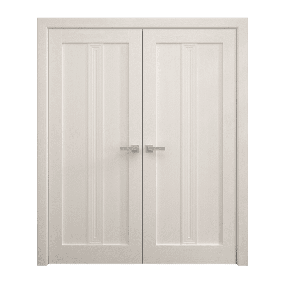 Interior Solid French Double Doors 64 x 96 inches | Ego 5006 Painted White Oak | Wood Interior Solid Panel Frame | Closet Bedroom Modern Doors
