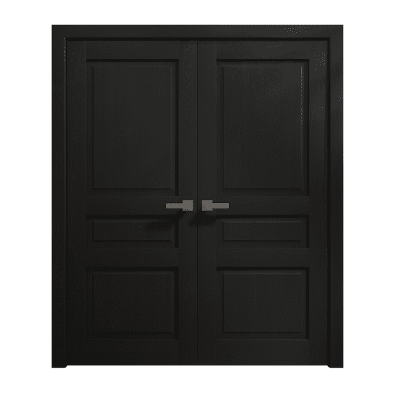 Interior Solid French Double Doors 72 x 80 inches | Ego 5012 Painted Black Oak | Wood Interior Solid Panel Frame | Closet Bedroom Modern Doors