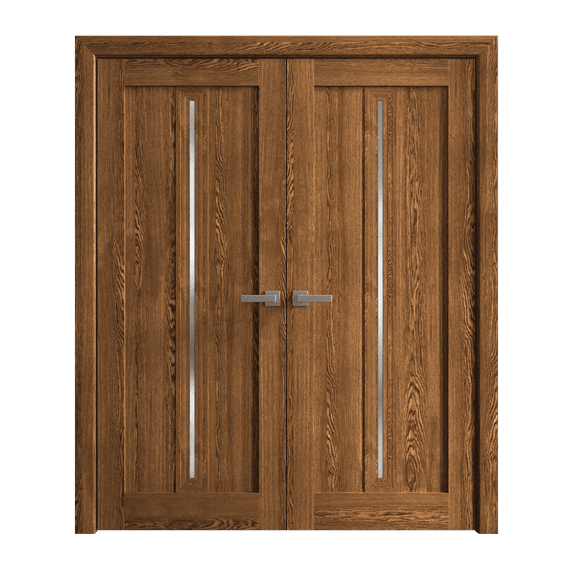 Interior Solid French Double Doors 72 x 80 inches | Ego 5014 Cognac Oak | Wood Interior Solid Panel Frame | Closet Bedroom Modern Doors