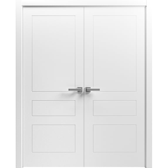 Interior Solid French Double Doors 72 x 80 inches / Mela 0733 Painted White / Wood Interior Solid Panel Frame / Closet Bedroom Modern Doors