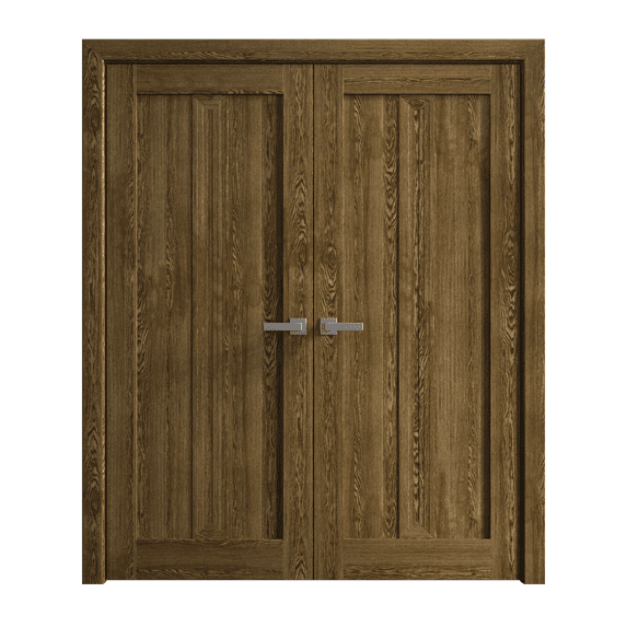 Interior Solid French Double Doors 72 x 84 inches | Ego 5006 Marble Oak | Wood Interior Solid Panel Frame | Closet Bedroom Modern Doors