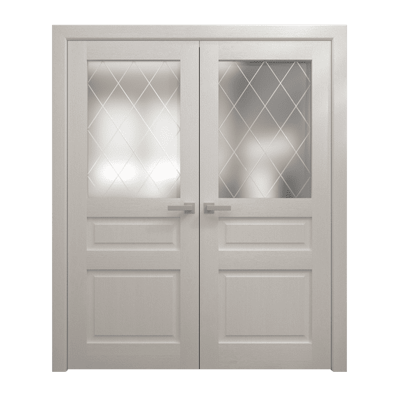 Interior Solid French Double Doors 72 x 84 inches | Ego 5011 Painted White Oak | Wood Interior Solid Panel Frame | Closet Bedroom Modern Doors