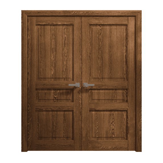 Interior Solid French Double Doors 72 x 84 inches | Ego 5012 Cognac Oak | Wood Interior Solid Panel Frame | Closet Bedroom Modern Doors