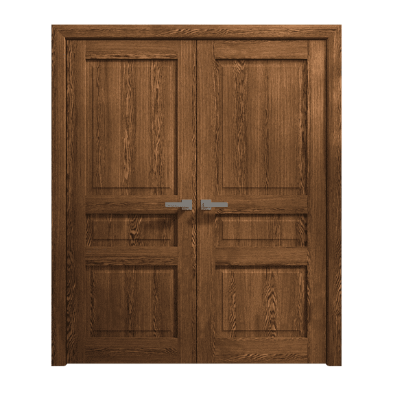 Interior Solid French Double Doors 72 x 96 inches | Ego 5012 Cognac Oak | Wood Interior Solid Panel Frame | Closet Bedroom Modern Doors