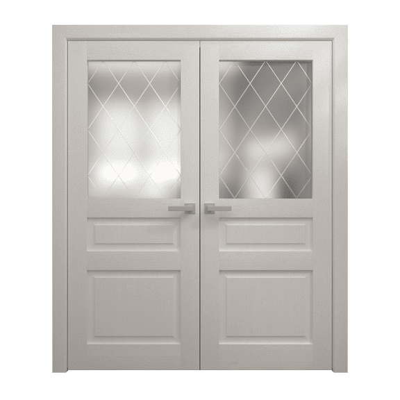 Interior Solid French Double Doors 84 x 84 inches | Ego 5011 Painted White Oak | Wood Interior Solid Panel Frame | Closet Bedroom Modern Doors