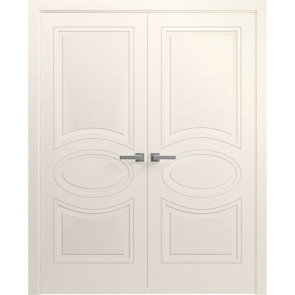 Interior Solid French Double Doors 84 x 84 inches / Mela 7001 Painted Creamy / Wood Interior Solid Panel Frame / Closet Bedroom Modern Doors