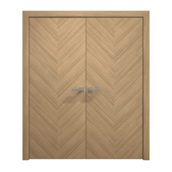 Interior Solid French Double Doors 84 x 96 inches | Ego 5005 Natural Oak | Wood Interior Solid Panel Frame | Closet Bedroom Modern Doors