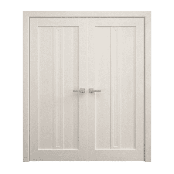Interior Solid French Double Doors 84 x 96 inches | Ego 5006 Painted White Oak | Wood Interior Solid Panel Frame | Closet Bedroom Modern Doors
