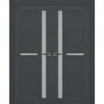 thumbnail image 1 of Interior Solid French Double Doors Frosted Glass | Veregio 7288 Antracite | Wood Solid Panel Frame Trims | Closet Bedroom Sturdy Doors -48" x 84" (2* 24x84), 1 of 6