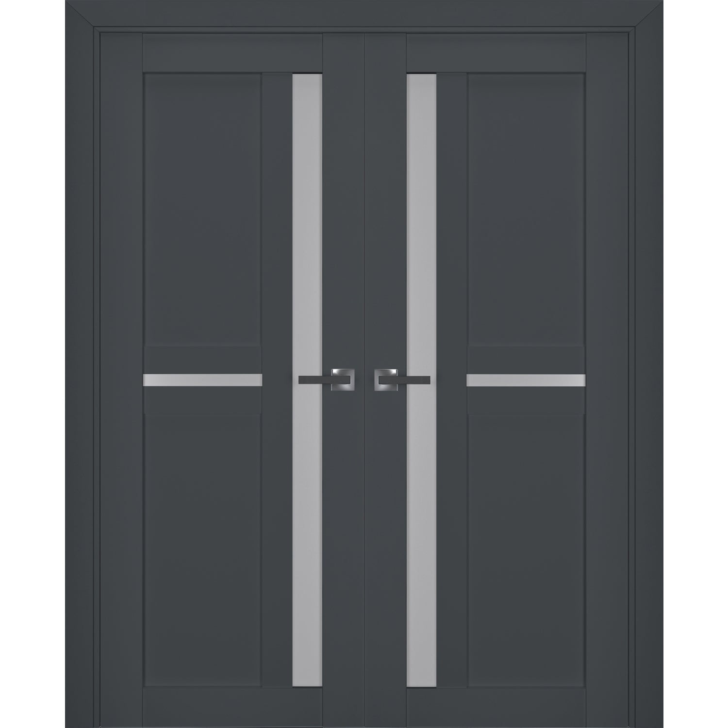 56" x 80" Antracite Solid Pine French Double Doors with Frosted Glass