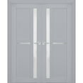 thumbnail image 1 of Interior Solid French Double Doors Frosted Glass | Veregio 7288 Matte Grey | Wood Solid Panel Frame Trims | Closet Bedroom Sturdy Doors -48" x 84" (2* 24x84), 1 of 6