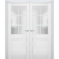 thumbnail image 1 of Interior Solid French Double Doors Frosted Glass | Veregio 7339 White Silk | Wood Solid Panel Frame Trims | Closet Bedroom Sturdy Doors -60" x 96" (2* 30x96), 1 of 6