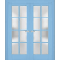 Interior Solid French Double Doors Frosted Glass | Veregio 7412 Aquamarine | Wood Solid Panel Frame Trims | Closet Bedroom Sturdy Doors -36" x 84" (2* 18x84)
