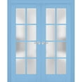 thumbnail image 1 of Interior Solid French Double Doors Frosted Glass | Veregio 7412 Aquamarine | Wood Solid Panel Frame Trims | Closet Bedroom Sturdy Doors -72" x 96" (2* 36x96), 1 of 6