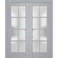 thumbnail image 1 of Interior Solid French Double Doors Frosted Glass | Veregio 7412 Matte Grey | Wood Solid Panel Frame Trims | Closet Bedroom Sturdy Doors -56" x 96" (2* 28x96), 1 of 6