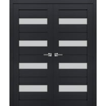 Interior Solid French Double Doors Frosted Glass | Veregio 7455 Antracite | Wood Solid Panel Frame Trims | Closet Bedroom Sturdy Doors -36" x 84" (2* 18x84)