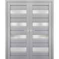 thumbnail image 1 of Interior Solid French Double Doors Frosted Glass | Veregio 7455 Matte Grey | Wood Solid Panel Frame Trims | Closet Bedroom Sturdy Doors -72" x 96" (2* 36x96), 1 of 6