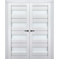 thumbnail image 1 of Interior Solid French Double Doors Frosted Glass | Veregio 7455 White Silk | Wood Solid Panel Frame Trims | Closet Bedroom Sturdy Doors -72" x 80" (2* 36x80), 1 of 6