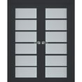 thumbnail image 1 of Interior Solid French Double Doors Frosted Glass | Veregio 7602 Antracite | Wood Solid Panel Frame Trims | Closet Bedroom Sturdy Doors -60" x 80" (2* 30x80), 1 of 6