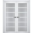 thumbnail image 1 of Interior Solid French Double Doors Frosted Glass | Veregio 7602 White Silk | Wood Solid Panel Frame Trims | Closet Bedroom Sturdy Doors -84" x 80" (2* 42x80), 1 of 6
