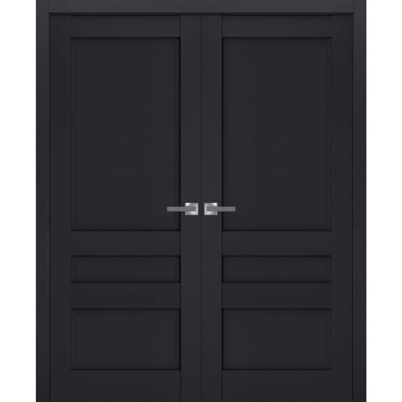 Interior Solid French Double Doors | Veregio 7411 Antracite | Wood Solid Panel Frame Trims | Closet Bedroom Sturdy Doors -36" x 80" (2* 18x80)