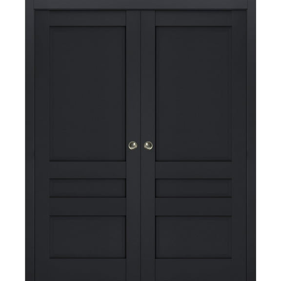 Sliding French Double Pocket Doors | Veregio 7411 Antracite | Kit Trims Rail Hardware | Solid Wood Interior Bedroom Sturdy Doors-36" x 84" (2* 18x84)