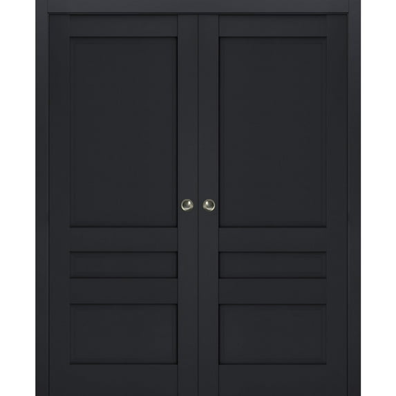 Sliding French Double Pocket Doors | Veregio 7411 Antracite | Kit Trims Rail Hardware | Solid Wood Interior Bedroom Sturdy Doors-36" x 84" (2* 18x84)