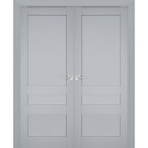 Interior Solid French Double Doors | Veregio 7411 Matte Grey | Wood Solid Panel Frame Trims | Closet Bedroom Sturdy Doors -36" x 84" (2* 18x84)