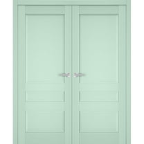 Interior Solid French Double Doors | Veregio 7411 Oliva | Wood Solid Panel Frame Trims | Closet Bedroom Sturdy Doors -36" x 84" (2* 18x84)