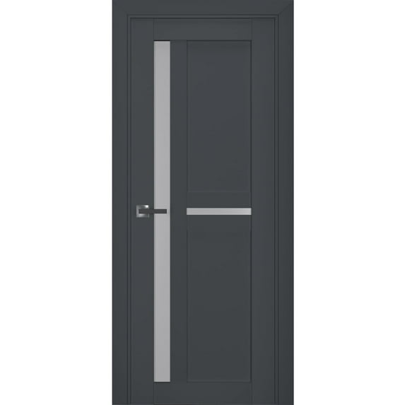 Interior Solid French Pre-Hung Door Frosted Glass | Veregio 7288 Antracite | Single Regular Panel Frame Trims Handle | Bathroom Bedroom Sturdy Doors -42" x 96"