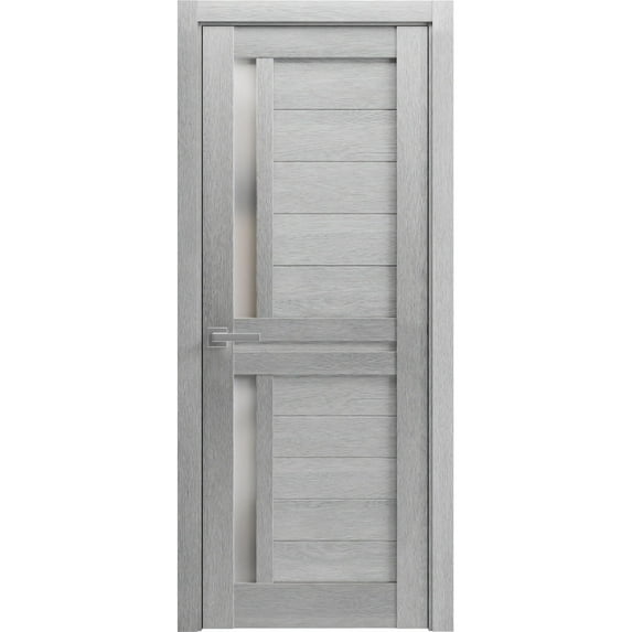 Interior Solid French Pre-Hung Door Frosted Glass | Veregio 7288 Light Grey Oak | Single Regular Panel Frame Trims Handle | Bathroom Bedroom Sturdy Doors -30" x 84"